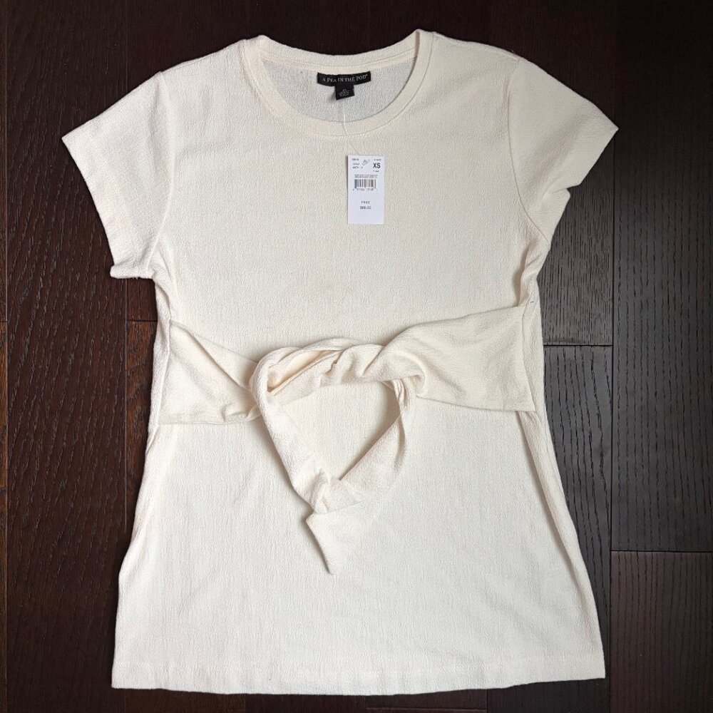 NWT A Pea in the Pod Textured Tie Front Maternity Shirt (Off-White) - XS